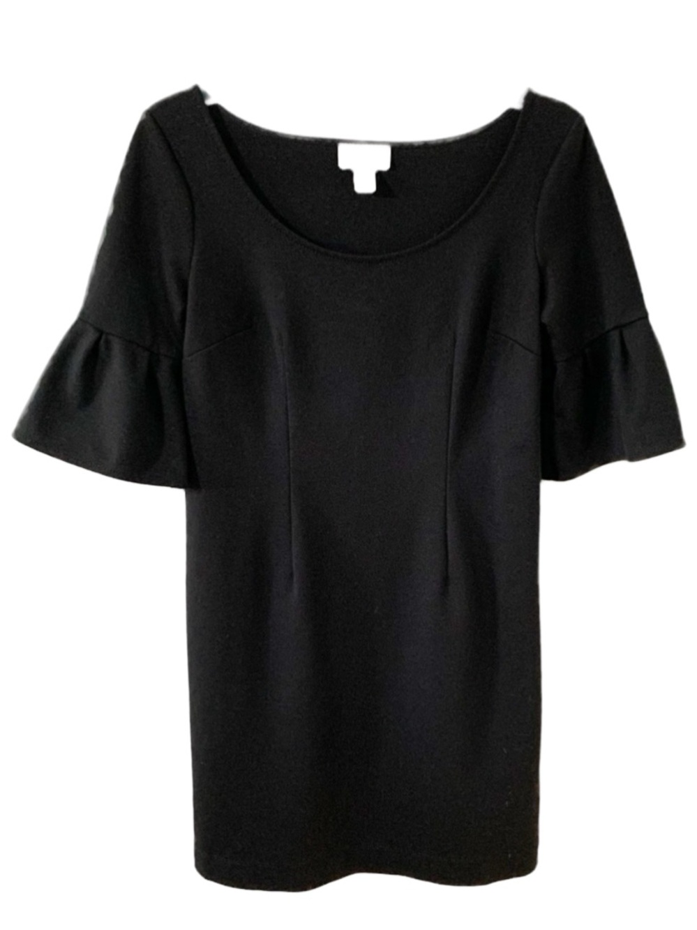 Ann Taylor LOFT Little Black Dress Bell Ruffle Sleeves Rounded Neck Size 4P